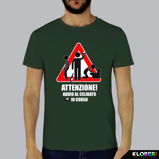 T-shirt uomo | Matrimonio: Attenzione celibato verde bottiglia