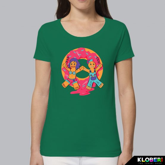 T-shirt da donna indossata | Omini di Pan di zenzero Verde | AryArt