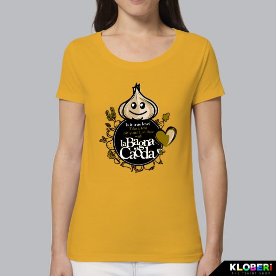 T-shirt da donna indossata | Bagna Caoda Giallo | AryArt