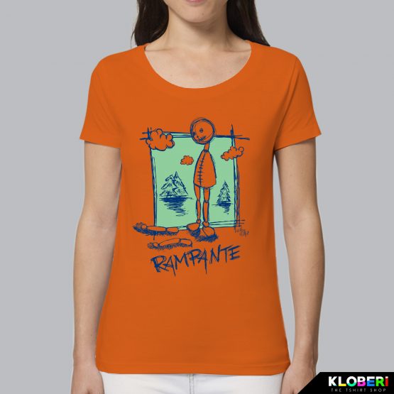 T-shirt da donna indossata | Rampante Blu Arancio | AryArt