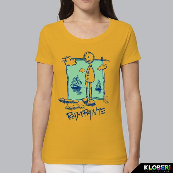 T-shirt da donna indossata | Rampante Blu Giallo | AryArt