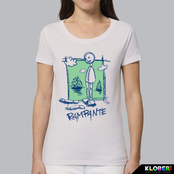 T-shirt da donna indossata | Rampante Blu Vintage White | AryArt