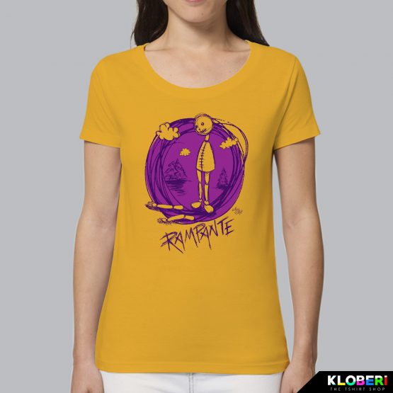 T-shirt da donna indossata | Rampante Viola Giallo | AryArt