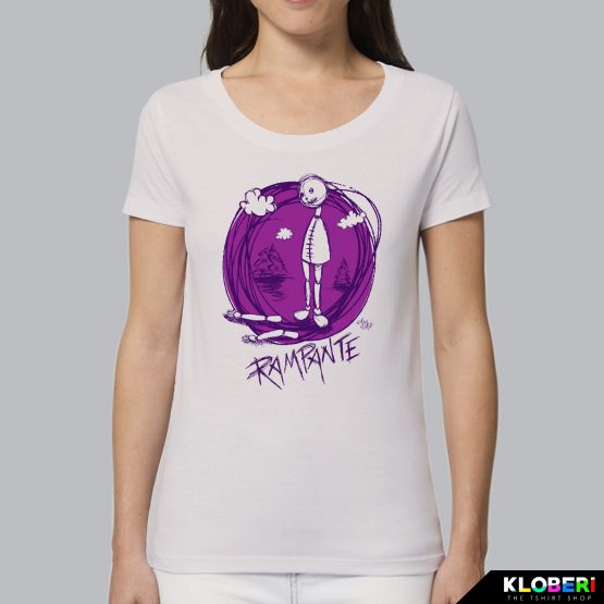 T-shirt da donna indossata | Rampante Viola Vintage White | AryArt