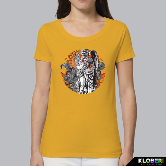 T-shirt da donna indossata | Statua Giallo | AryArt