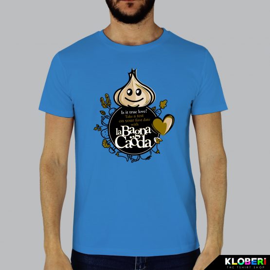 T-shirt da uomo indossata | Bagna Caoda Azur | AryArt