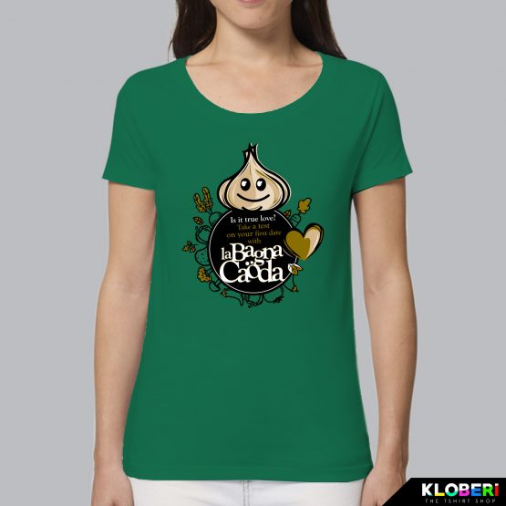 T-shirt da donna indossata | Bagna Caoda Verde | AryArt