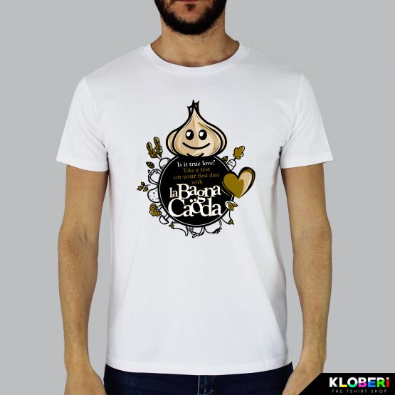 T-shirt da uomo indossata | Bagna Caoda Bianco | AryArt