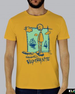 T-shirt da uomo indossata | Rampante Blu Yellow | AryArt