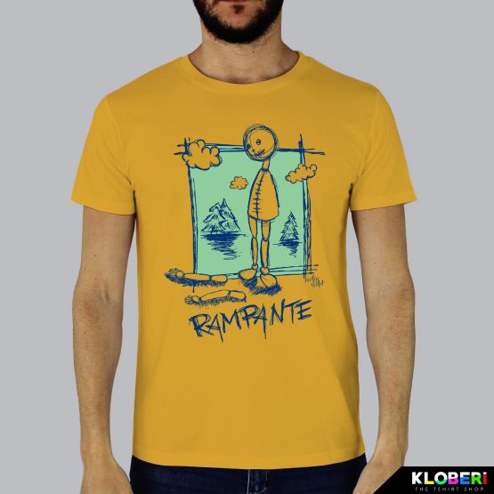 T-shirt da uomo indossata | Rampante Blu Yellow | AryArt