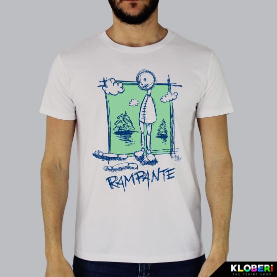 T-shirt da uomo indossata | Rampante Blu Vintage White | AryArt