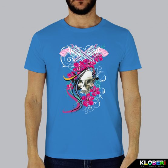 T-shirt da uomo indossata | Teschio Color Azur | AryArt