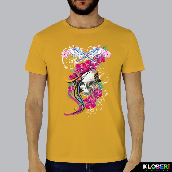 T-shirt da uomo indossata | Teschio Color Yellow | AryArt