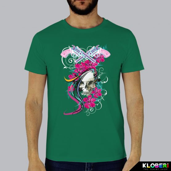 T-shirt da uomo indossata | Teschio Color Green | AryArt