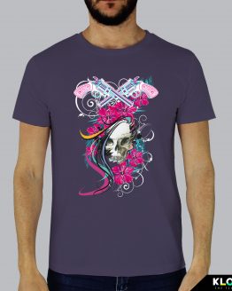 T-shirt da uomo indossata | Teschio Color Plum | AryArt