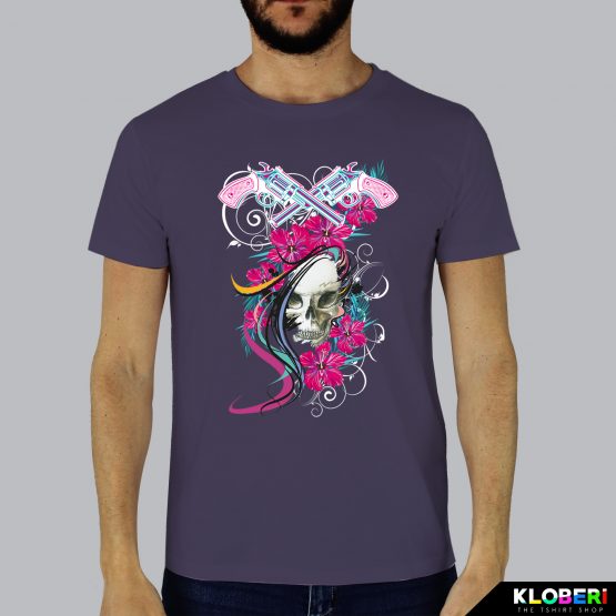 T-shirt da uomo indossata | Teschio Color Plum | AryArt