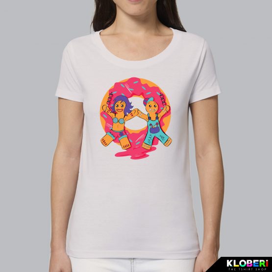 T-shirt da donna indossata | Omini di Pan di zenzero Vintage white | AryArt