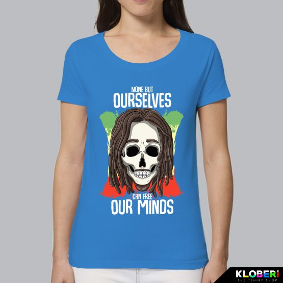 T-shirt da donna indossata | Bob free minds azur | Lambo design