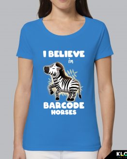 T-shirt da donna indossata | Barcode horse azur | Lambo design