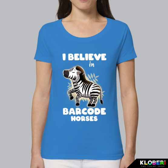 T-shirt da donna indossata | Barcode horse azur | Lambo design