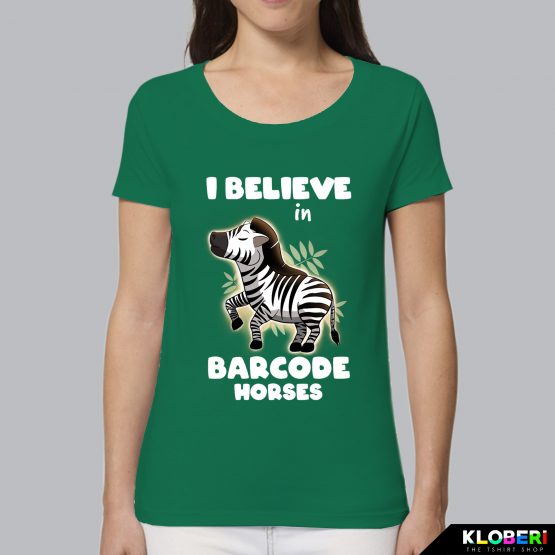 T-shirt da donna indossata | Barcode horse green | Lambo design