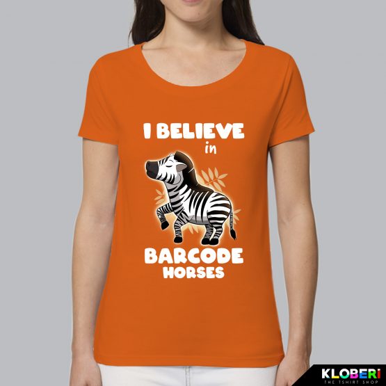 T-shirt da donna indossata | Barcode horse orange | Lambo design