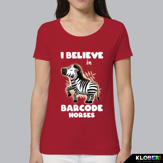 T-shirt da donna indossata | Barcode horse red | Lambo design