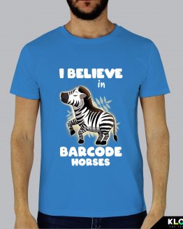 T-shirt da uomo indossata | Barcode horse azur | Lambo design