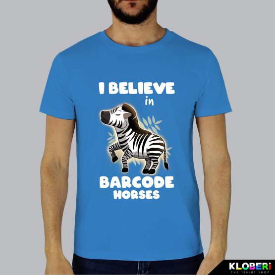 T-shirt da uomo indossata | Barcode horse azur | Lambo design