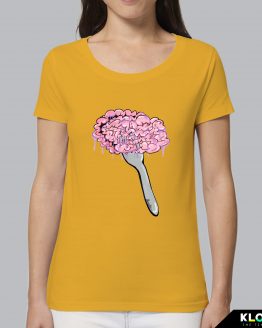 T-shirt da donna indossata | Brain over binge Yellow | Martina Meduri