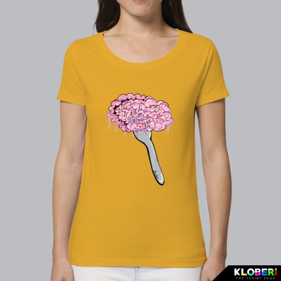 T-shirt da donna indossata | Brain over binge Yellow | Martina Meduri