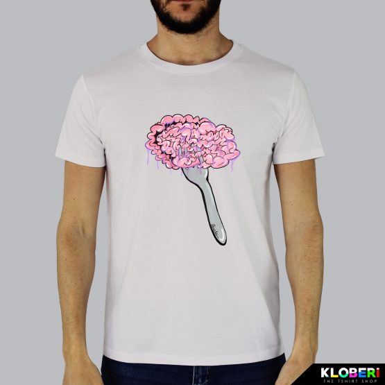 T-shirt da uomo indossata | Brain over binge Vintage White | Martina Meduri