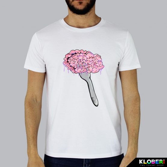 T-shirt da uomo indossata | Brain over binge White | Martina Meduri