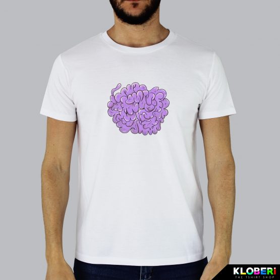 T-shirt da uomo indossata | Lilla brain White | Martina Meduri