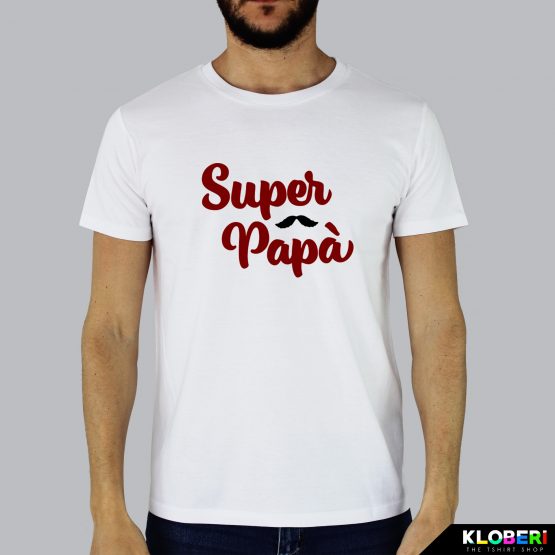 T-shirt da uomo indossata | Super papà White | Kloberi