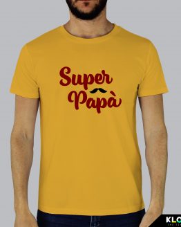 T-shirt da uomo indossata | Super papà Yellow | Kloberi