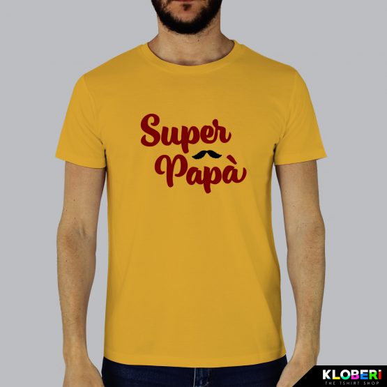 T-shirt da uomo indossata | Super papà Yellow | Kloberi